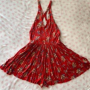 Kimchi Blue Akela Red Floral Halter Playsuit